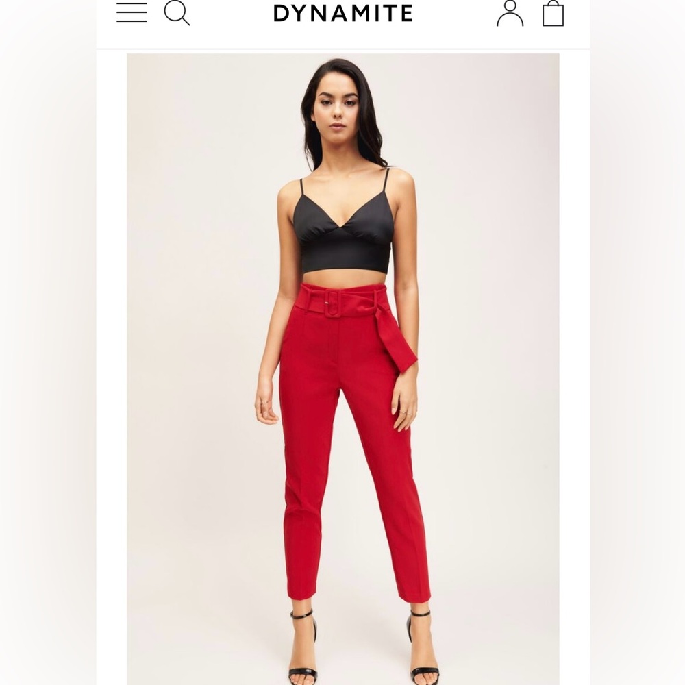 Dynamite Red Cropped Belted Pants